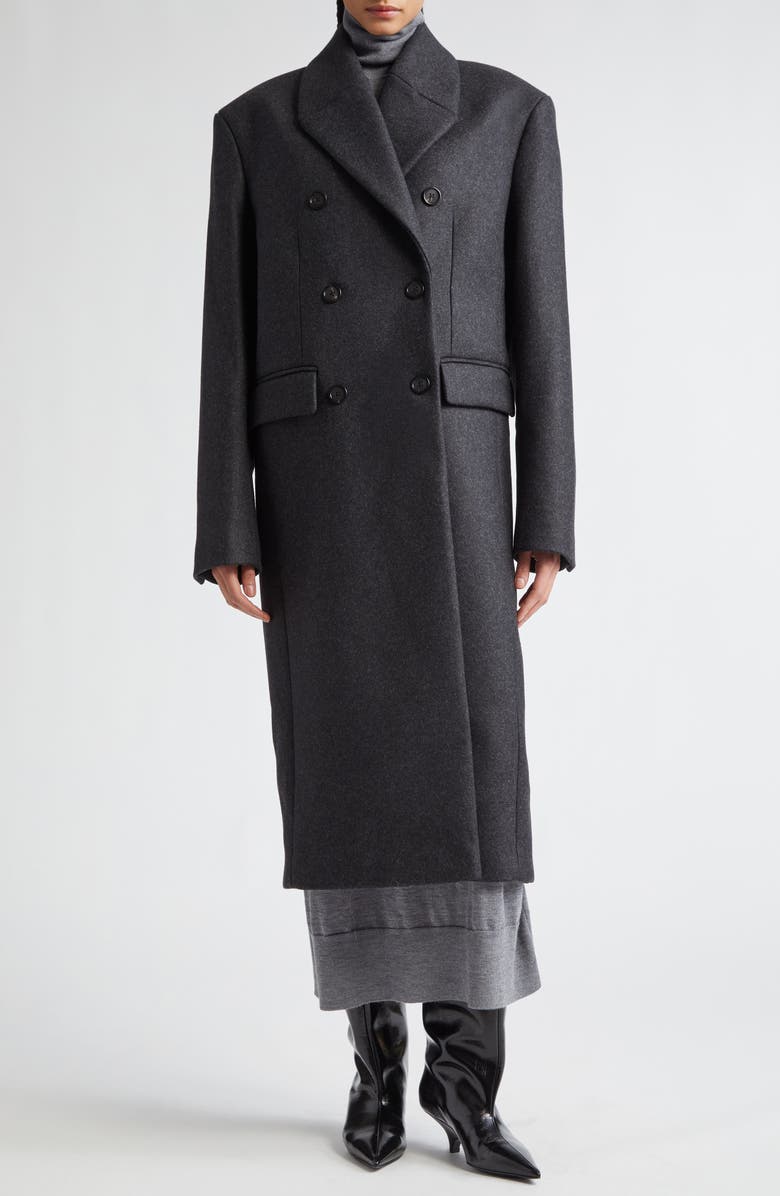TOTEME Broad Double Breasted Recycled Wool Blend Coat, Alternate, color, Charcoal Melange
