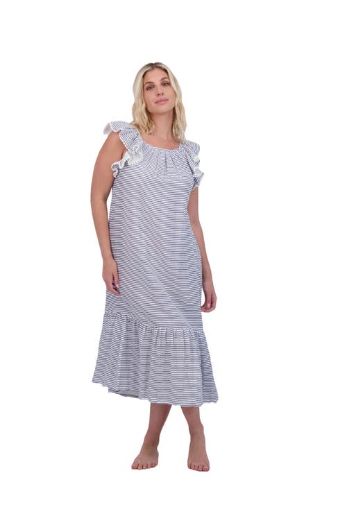 Mer St. Barth Ruffle Sundress Marine Stripe In Blue