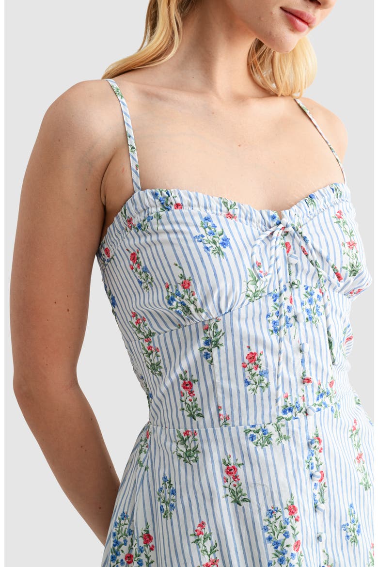Sweetheart Tie Neck Midi Sundress, Alternate, color, BLUE STRIPE FLORAL
