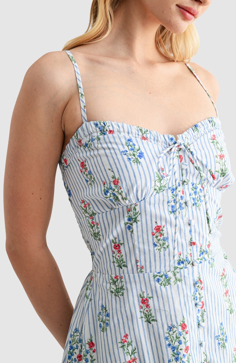 Lush Sweetheart Tie Neck Midi Sundress, Alternate, color, Blue Stripe Floral