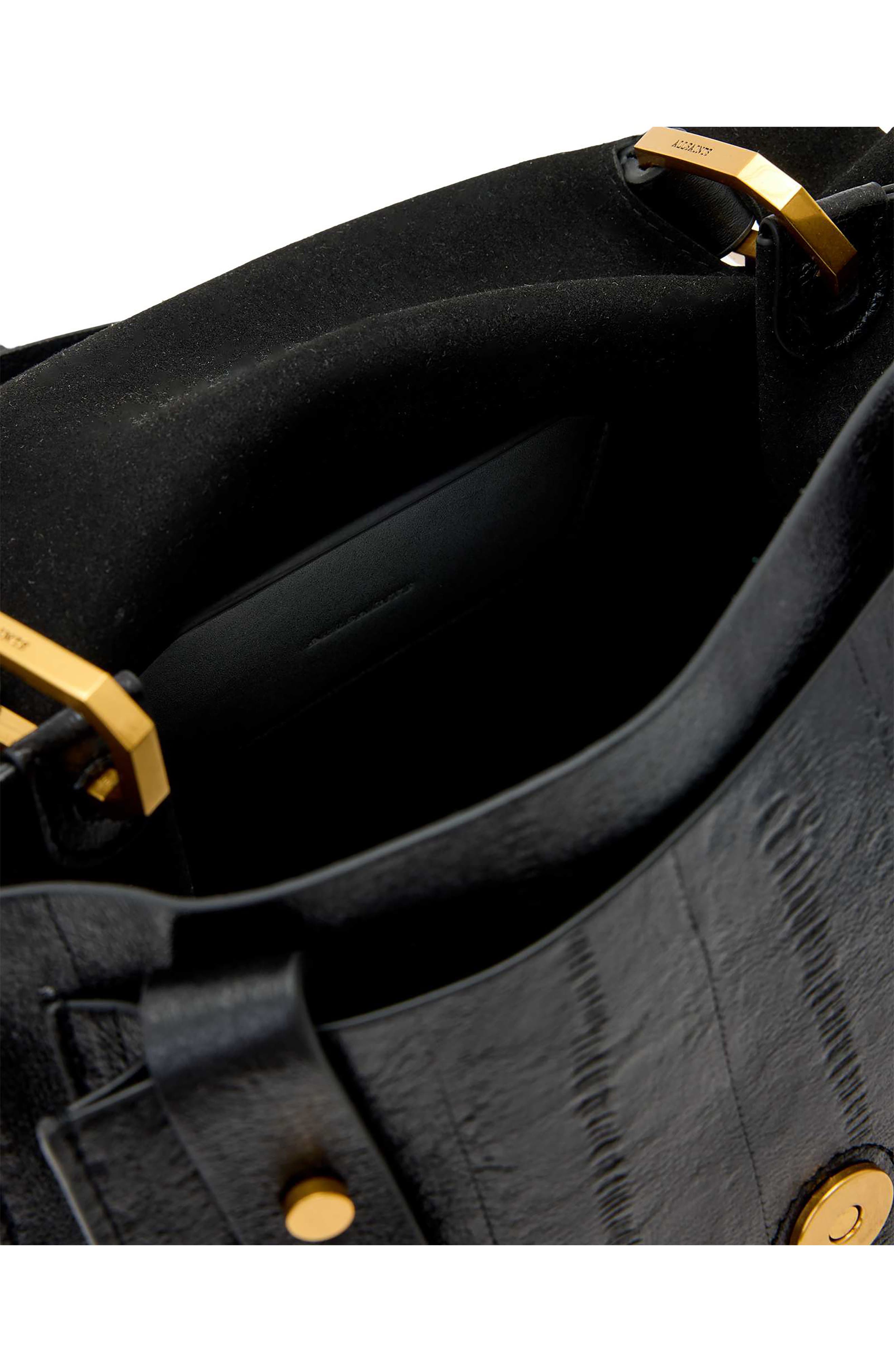 AllSaints Mini Ursa Eel Embossed Crossbody Bag, Alternate, color, Black