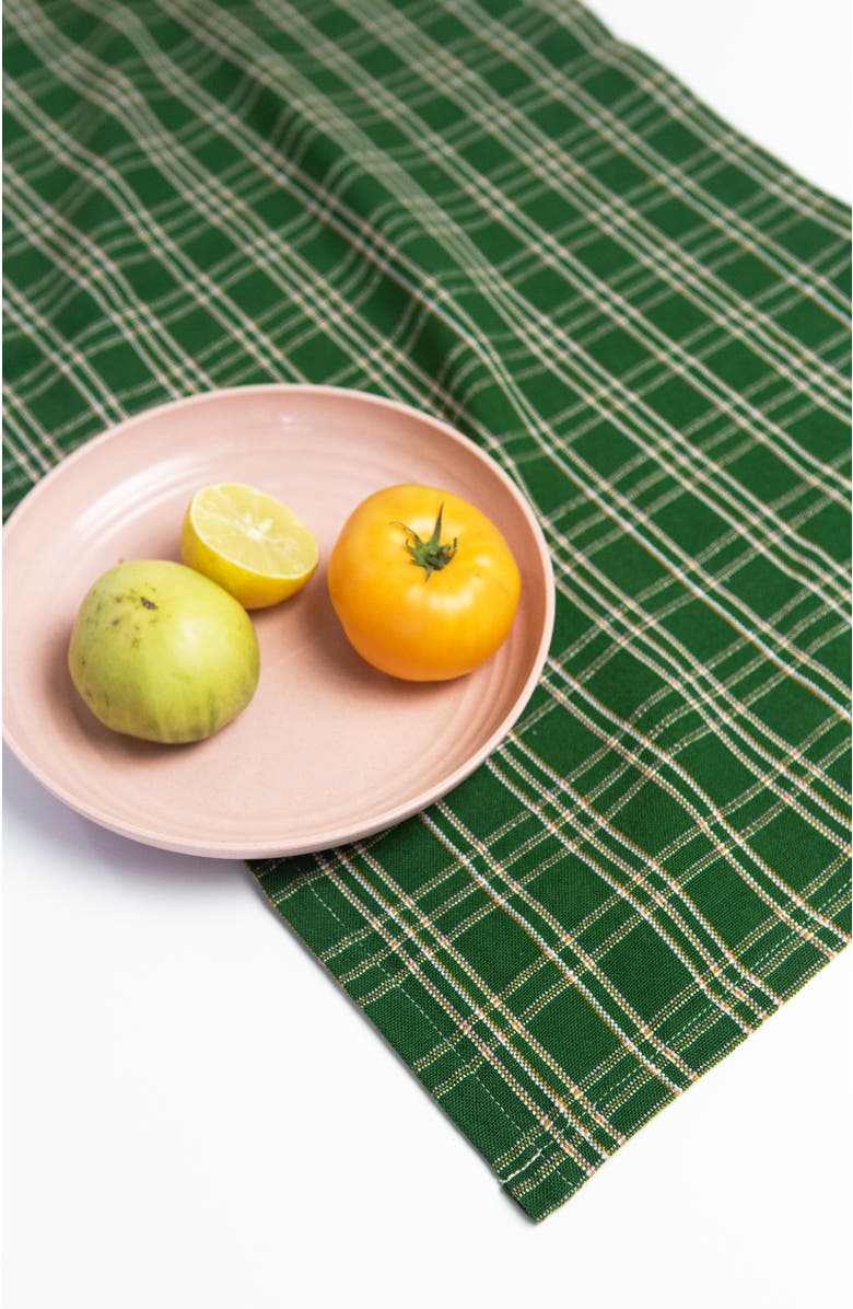Archive New York Chiapas Handwoven Plaid Cotton Table Runner, Alternate, color, Green