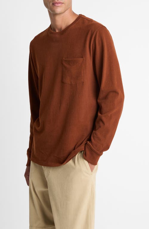 Vince Long Sleeve Sueded Jersey Top In Brown