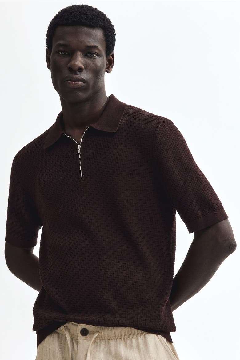 Slim Fit Textured Polo Shirt, Main, color, Dark brown