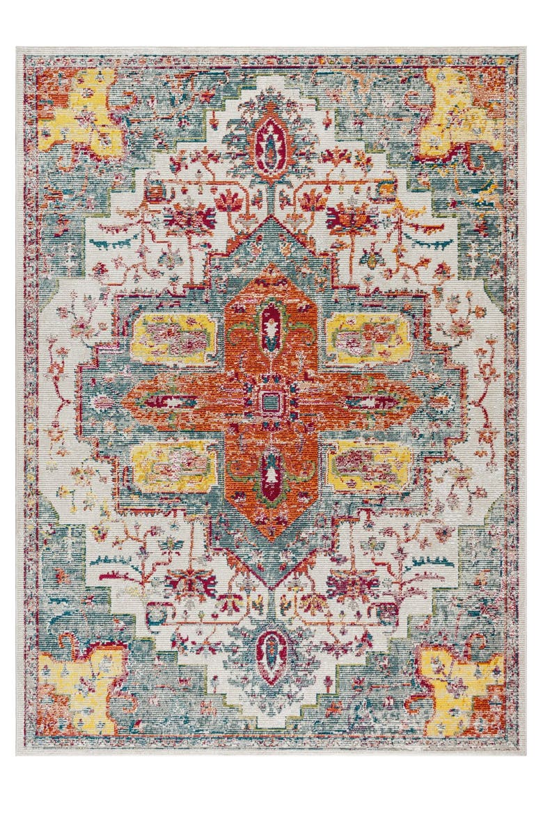Zafra Vintage Medallion Area Rug, Main, color, Coral/Blue/Multi
