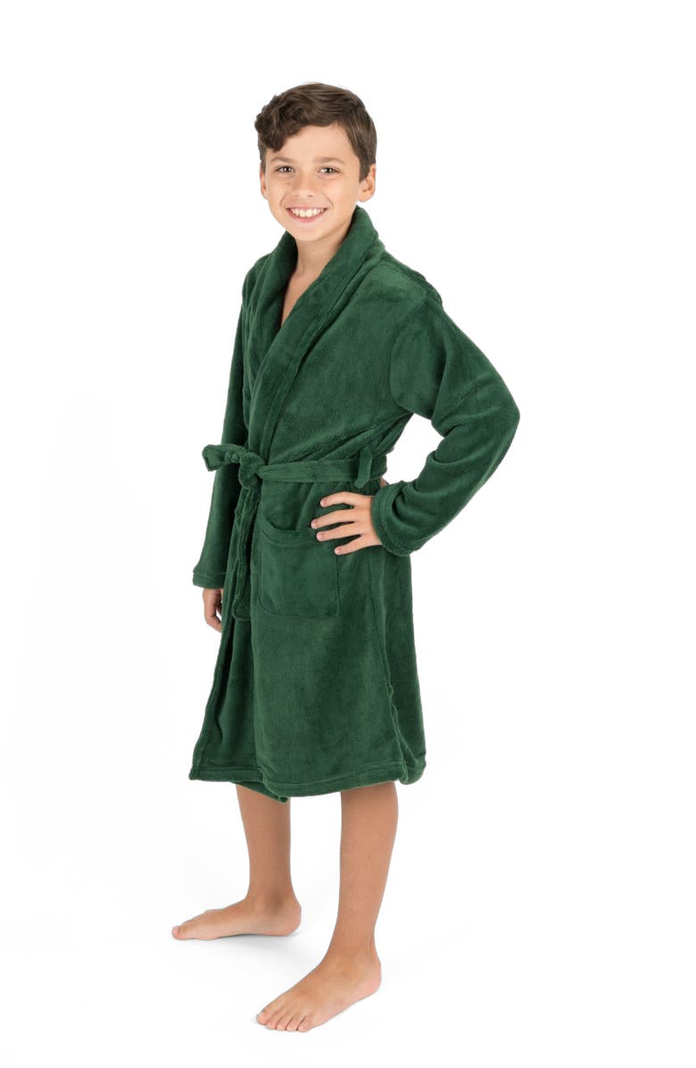 Leveret Kids Fleece Robe, Shawl Collar, Solid Colors, Alternate, color, Green