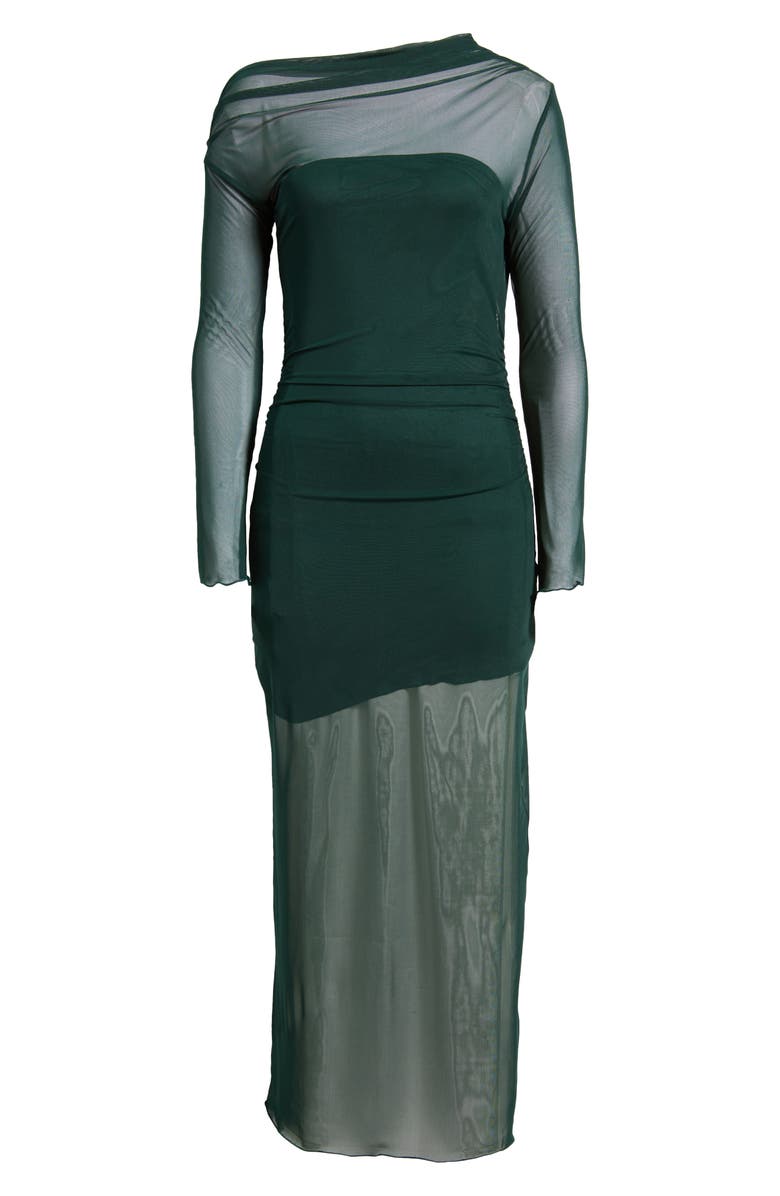 MANGO Aitana Asymmetric Neck Semisheer Midi Dress, Main, color, Green