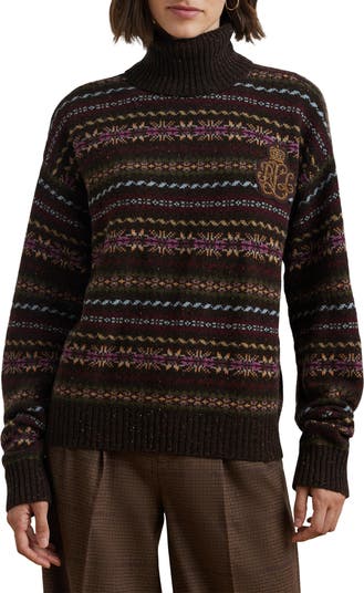 Bonpoint fair isle intarsia-knit wool top sweater with metallic ribbing and logo-4