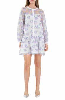 English Factory Floral Button Front Long Sleeve Organza Minidress