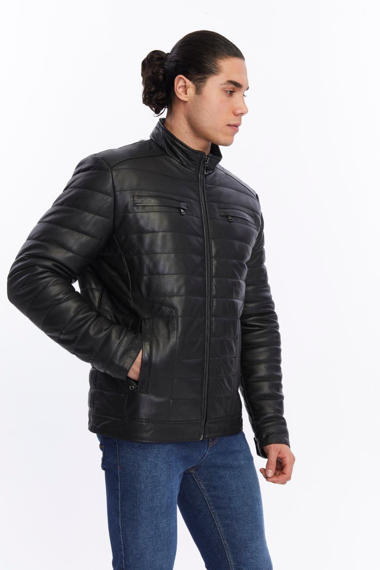 Sterling Leather Puffer Jacket, Alternate, color, Black