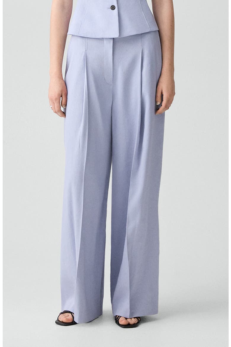 Pleated Linen Blend Wide Leg Pants, Main, color, CORNFLOWER