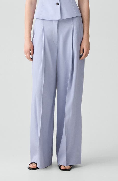 Pleated Linen Blend Wide Leg Pants