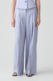 Theory Pleated Linen Blend Wide Leg Pants