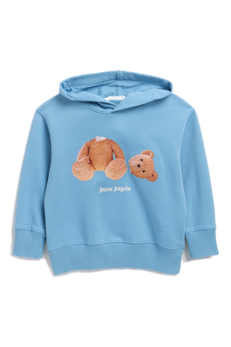Kids' Bear Hoodie, Main, color, DUSTY BLUE/ BROWN