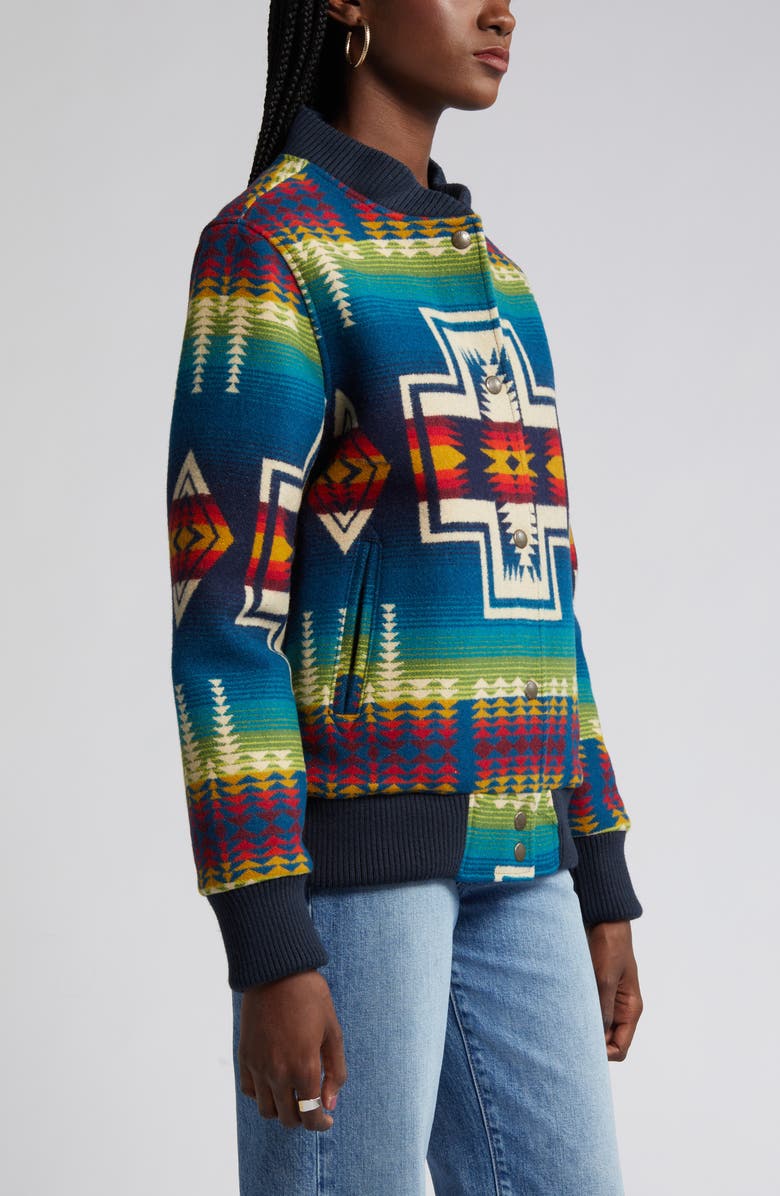 Pendleton Jacquard Virgin Wool Blend Bomber Jacket, Alternate, color,
