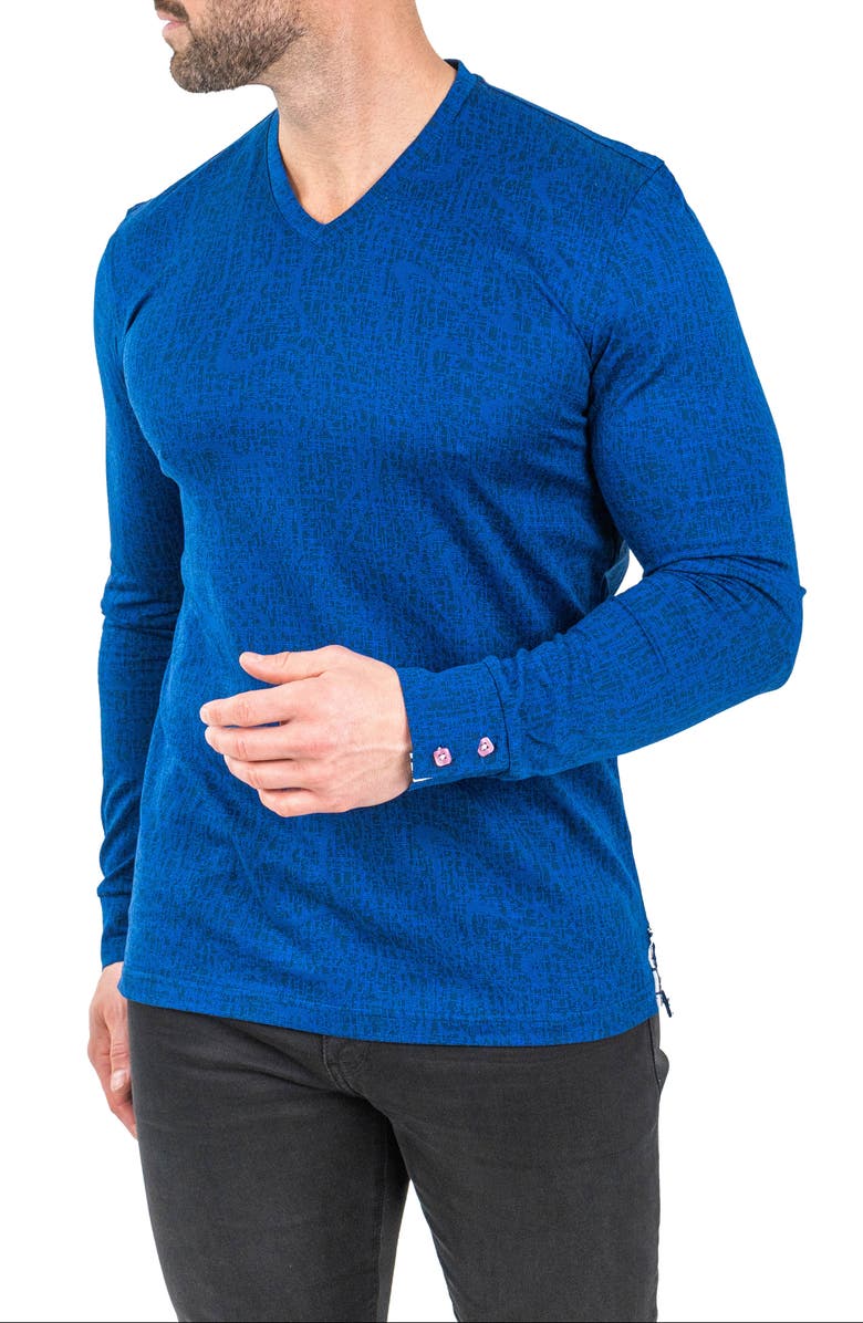 Maceoo Edison Solid V-Neck Cotton Sweater, Alternate, color, Blue