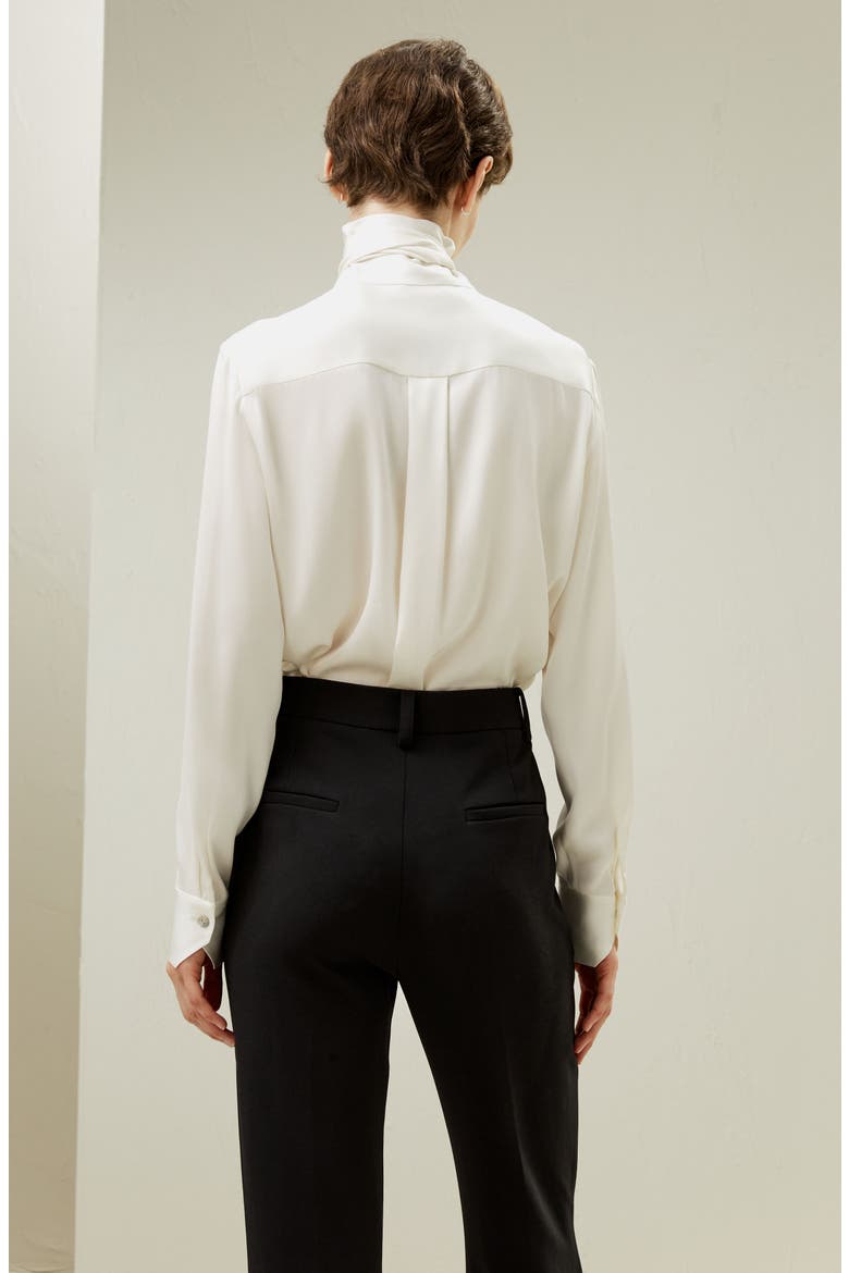 Women's Silk Turtleneck Ribbon Blouse, Alternate, color, Natural white