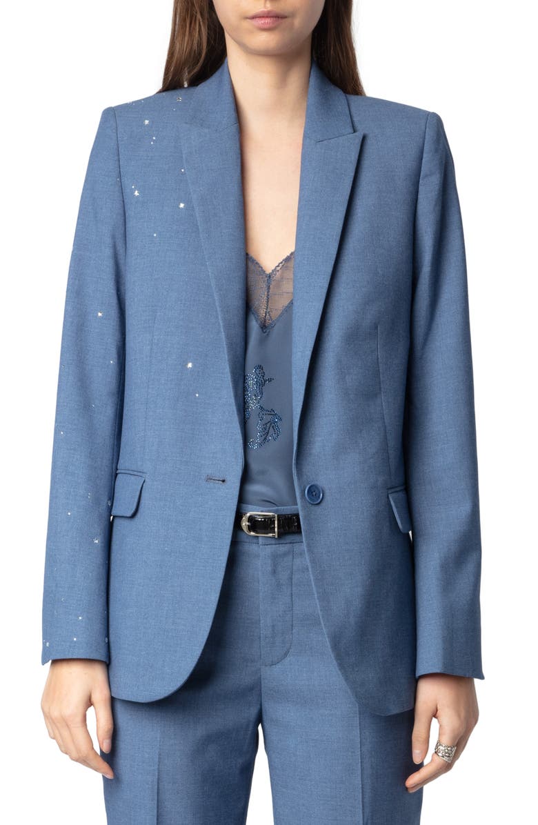 Zadig & Voltaire Valse Crystal One-Button Blazer, Main, color,