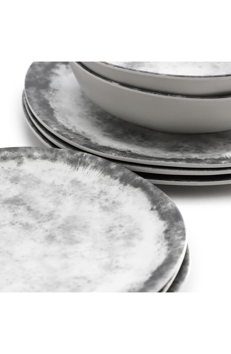 Gibson Elite Organic Decal 16 Piece Melamine Dinnerware Set, Alternate, color, Grey