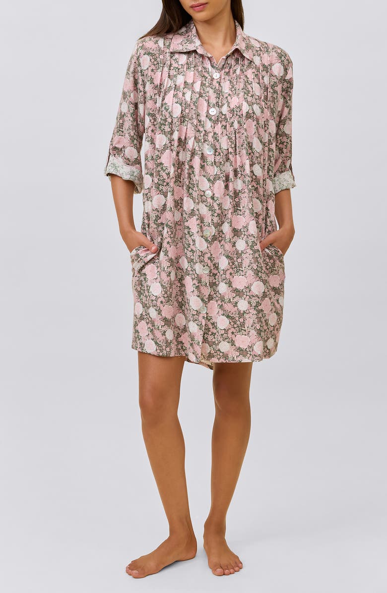 Papinelle Meribel Pleated Cotton Blend Nightgown, Alternate, color, Moss