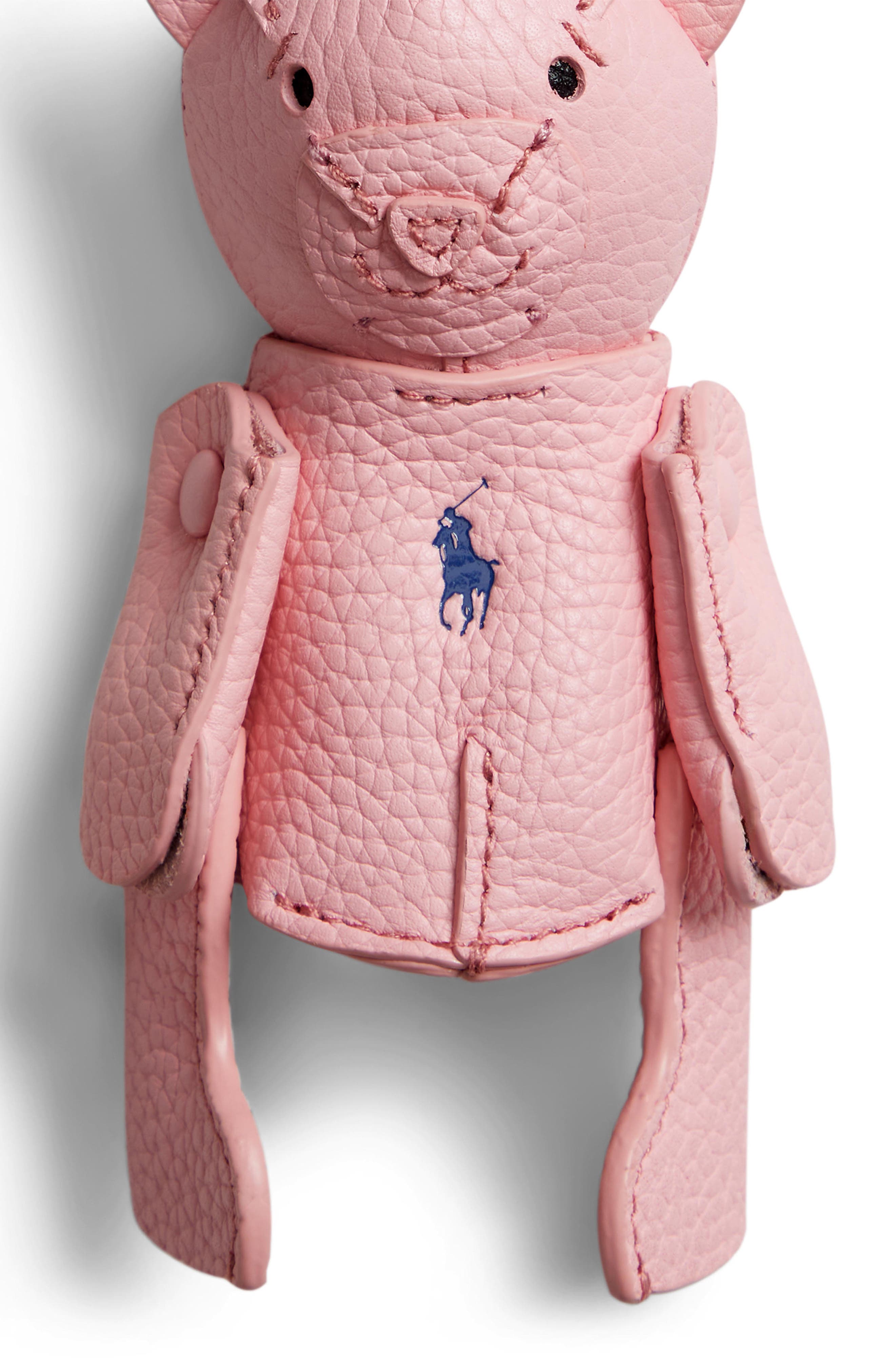 Polo Ralph Lauren Pebble Leather Polo Bear Charm, Alternate, color, Cotton Candy