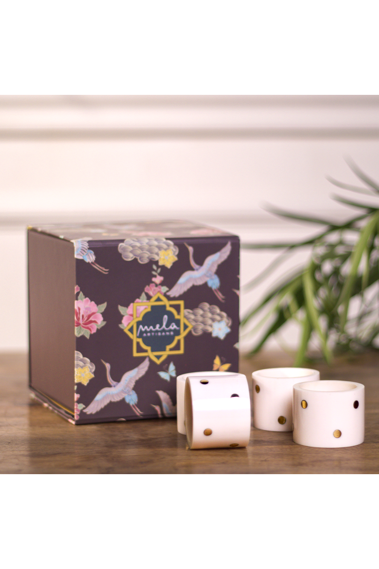 Sitara Handcrafted Napkin Ring Gift Box Set, Alternate, color, White