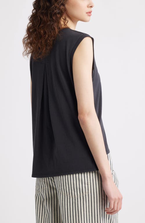 Treasure & Bond Pleat Back Cotton Muscle Tank In Black Jet