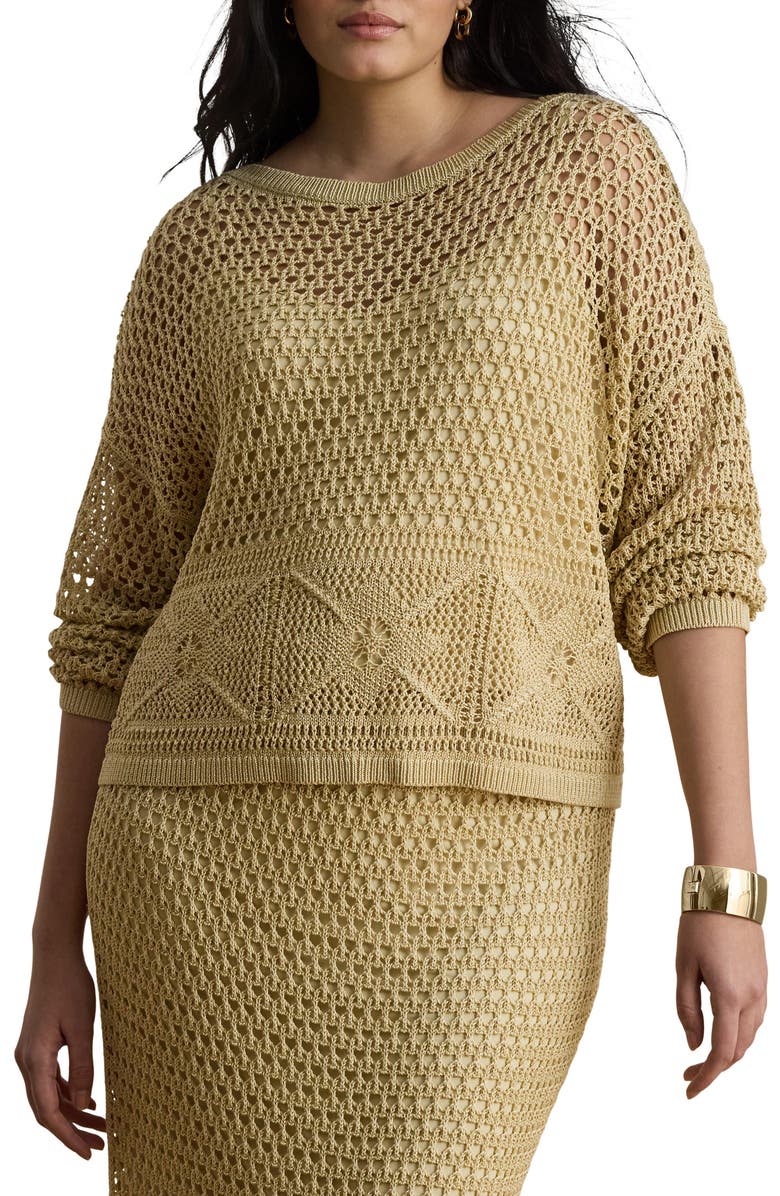 Lauren Ralph Lauren Astound Open Stitch Linen Blend Sweater, Alternate, color, Canyon Sand Brown