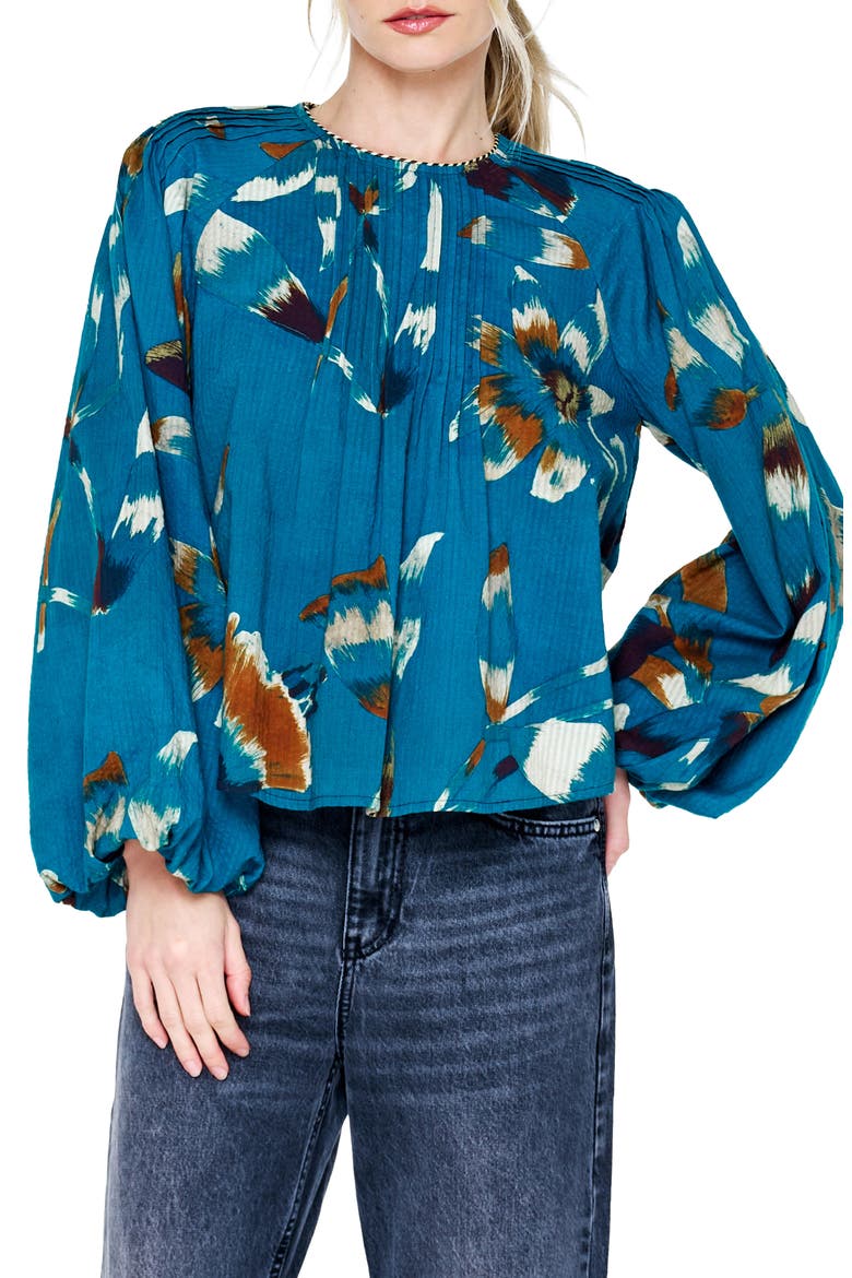 Faye Balloon Sleeve Pleated Top, Main, color, TEAL