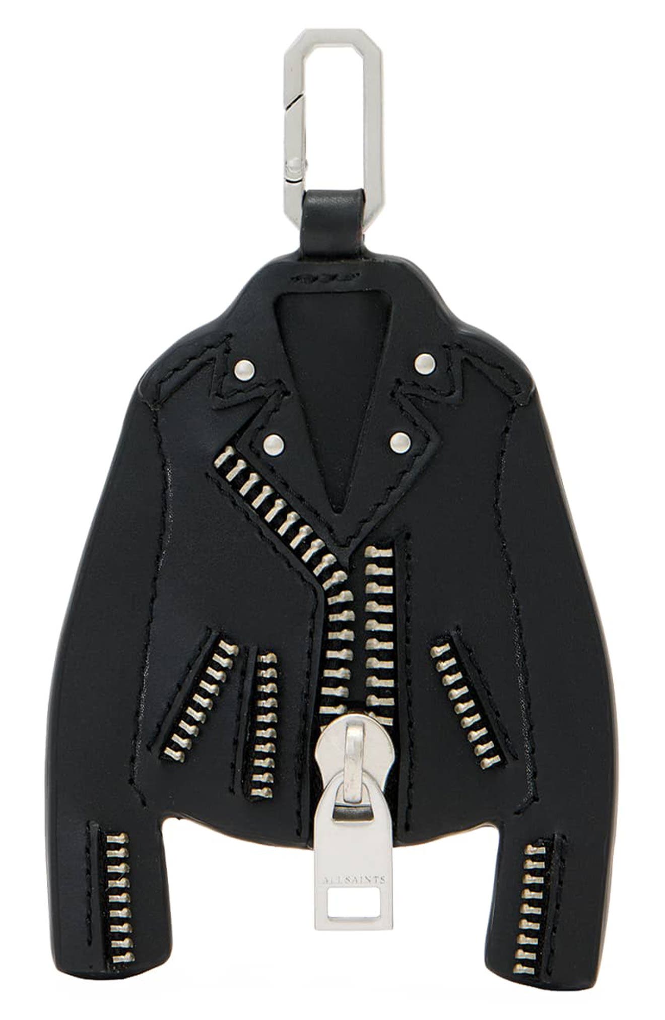 Balfern Leather Jacket Keyring, Main, color, BLACK/ SILVER