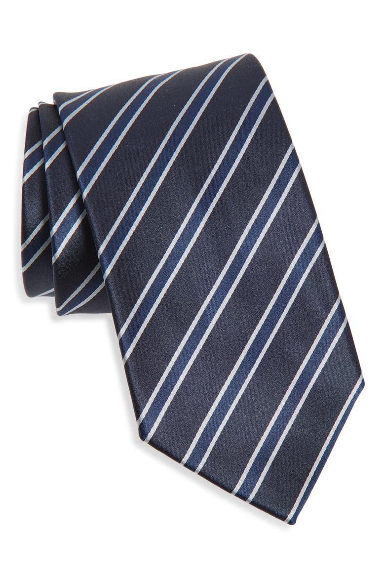 Regimental Stripe Silk Tie, Main, color, COMBO BLACK/ BLUE