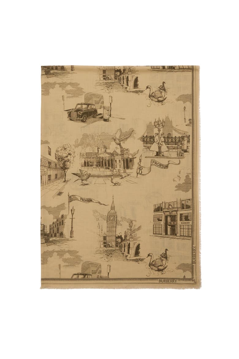 London Landmarks Wool Silk Scarf, Main, color, Sand beige