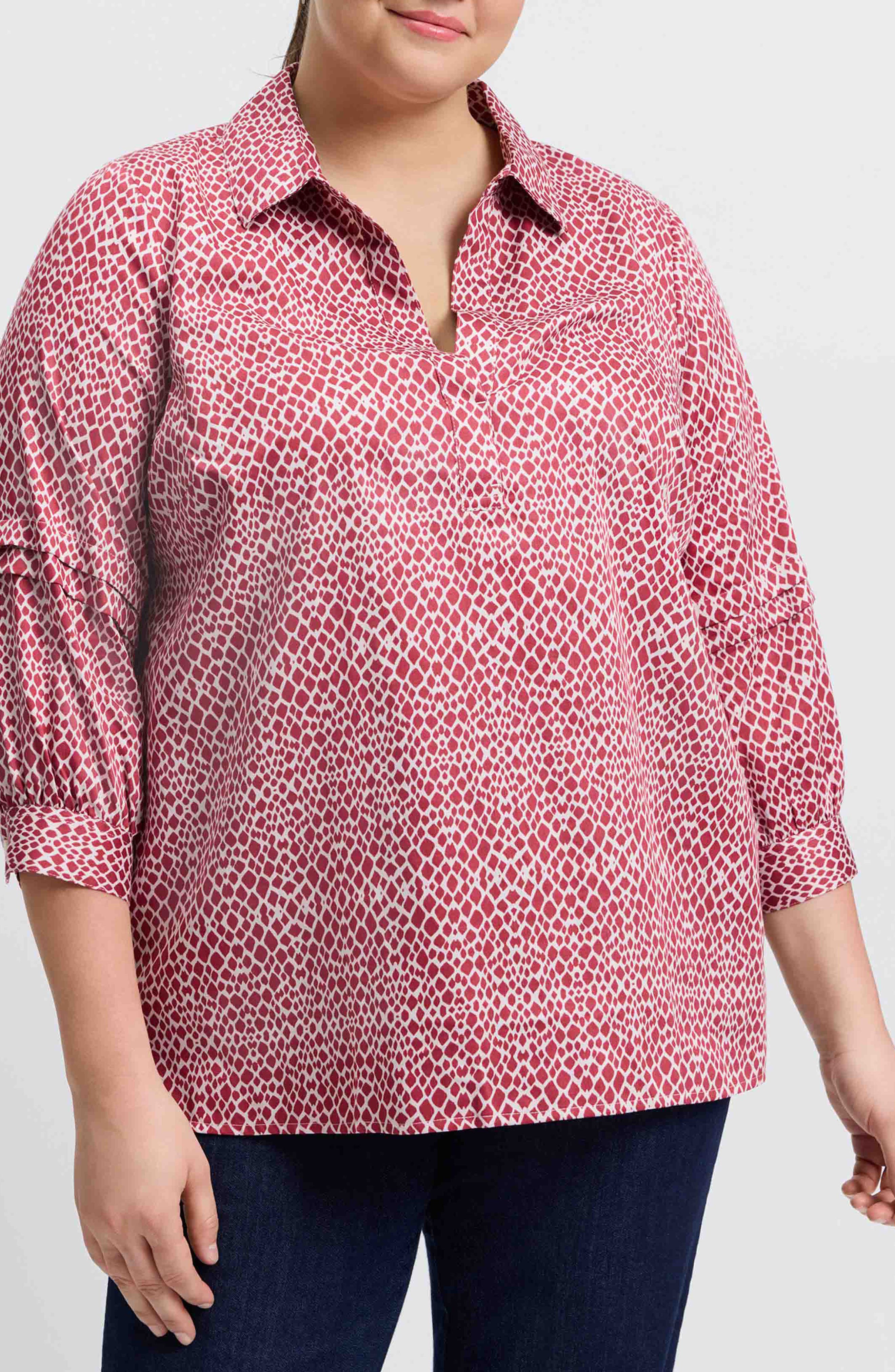 Foxcroft Frankie Abstract Print Cotton Sateen Popover Top