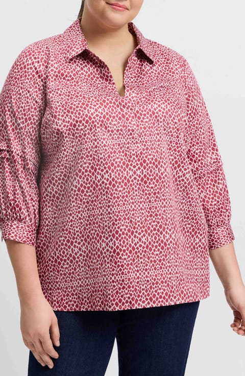 Frankie Abstract Print Cotton Sateen Popover Top (Plus)