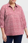 Foxcroft Frankie Abstract Print Cotton Sateen Popover Top