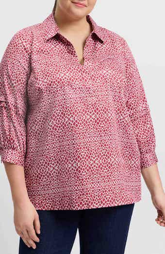 Foxcroft Frankie Abstract Print Cotton Sateen Popover Top