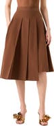 Akris Pleated Asymmetrical Cotton & Wool Gabardine A-Line Midi Skirt