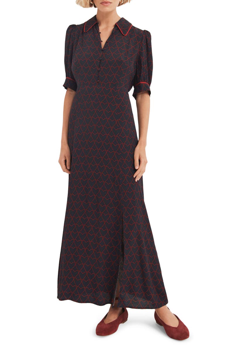 MINT VELVET Heart Print Midi Dress, Main, color, Navy