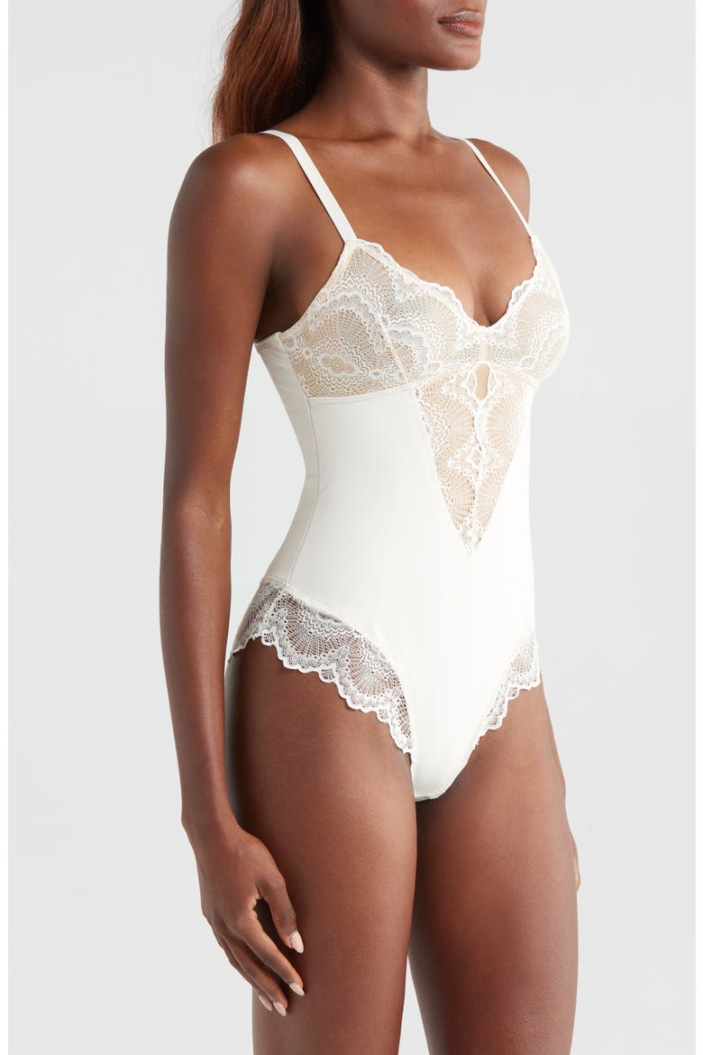 Sculpting Lace Shapewear Bodysuit, Alternate, color, WHITE