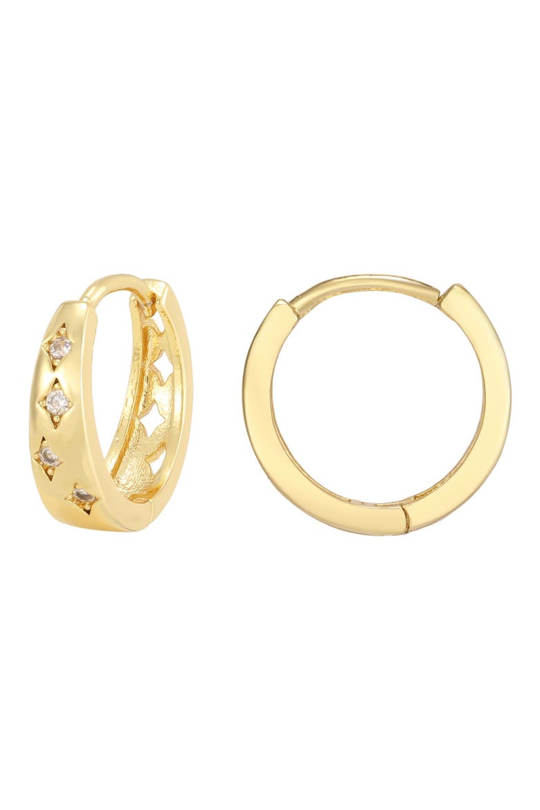 Cubic Zirconia Star Huggie Hoop Earrings, Alternate, color, GOLD