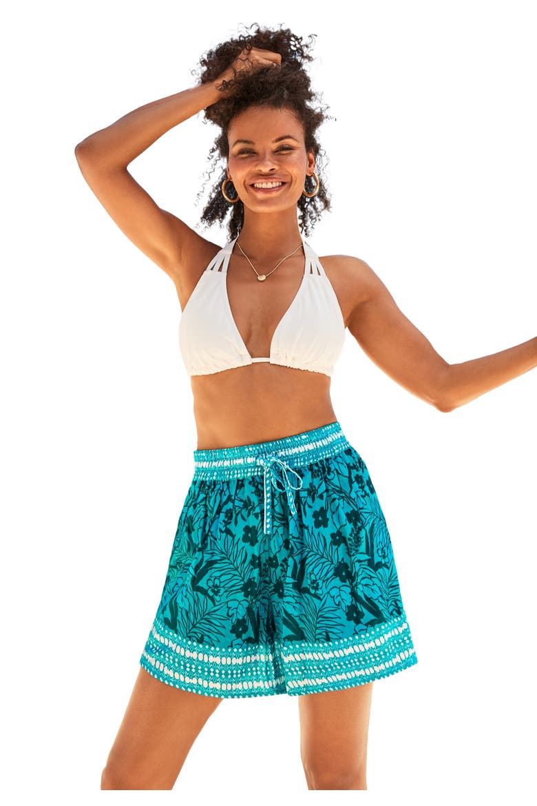 Tie Front Cover Up Shorts, Main, color, Mediterranean Coast