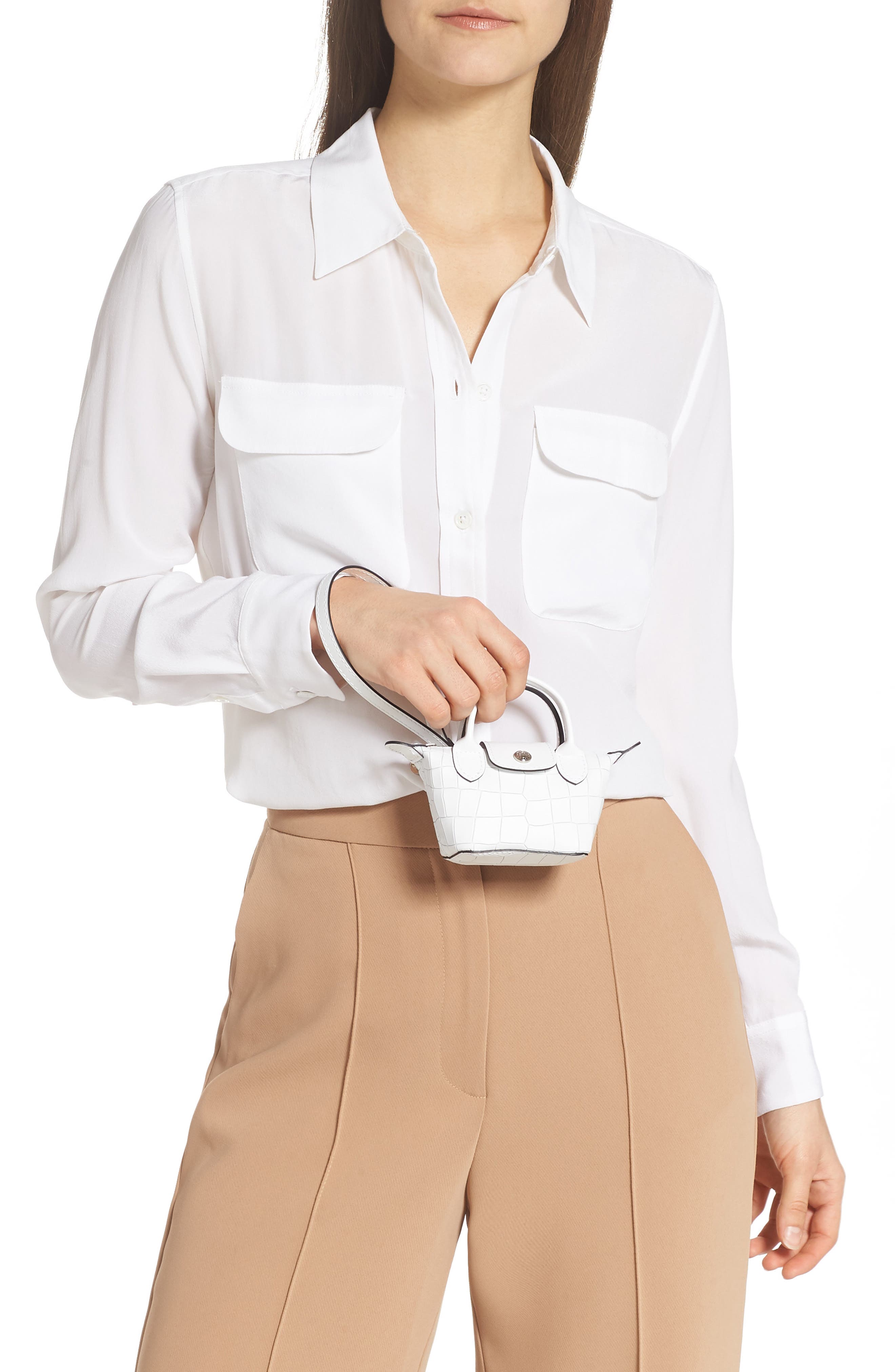 Longchamp Nano Le Pliage Cuir Croc Embossed Leather Top Handle Bag, Alternate, color, 