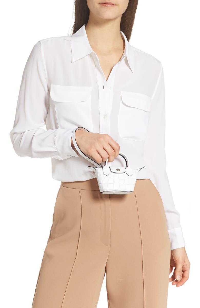 Longchamp Nano Le Pliage Cuir Croc Embossed Leather Top Handle Bag, Alternate, color,