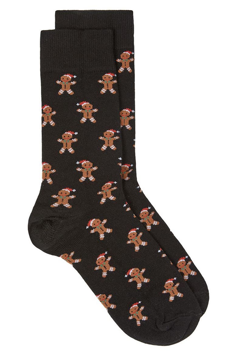 Christmas Gingerbread Socks, Main, color, BLACK MULTI