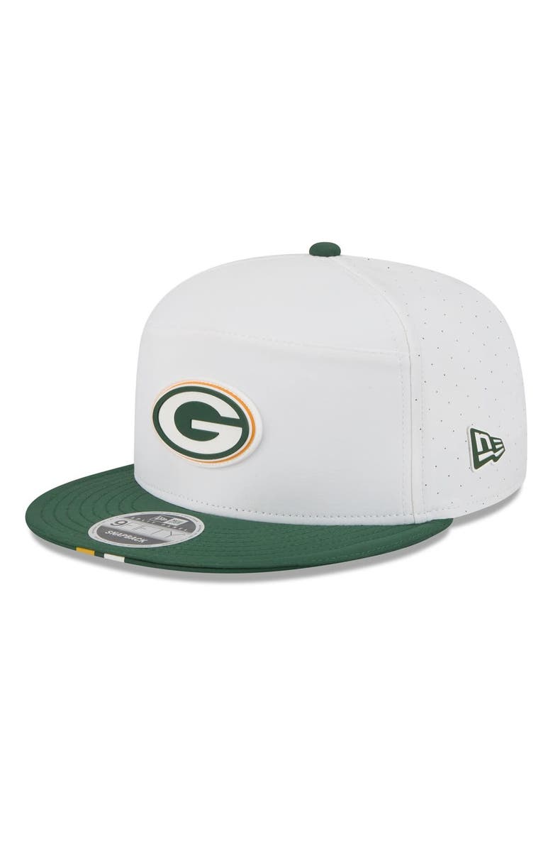 New Era Men's New Era White/Green Green Bay Packers 2025 NFL Training Camp Split Panel 9FIFTY Snapback Hat, Main, color, White