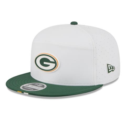 Men's New Era  White/Green Green Bay Packers 2025 NFL Training Camp Split Panel 9FIFTY Snapback Hat