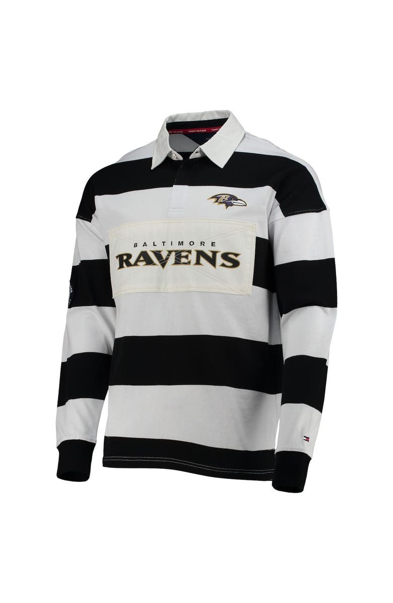 Tommy Hilfiger Men's Tommy Hilfiger Black/White Baltimore Ravens Varsity Stripe Rugby Long Sleeve Polo, Alternate, color, 