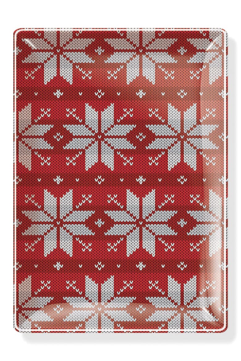 Nordic Snowflakes Medium Glass Tray, Main, color, RED