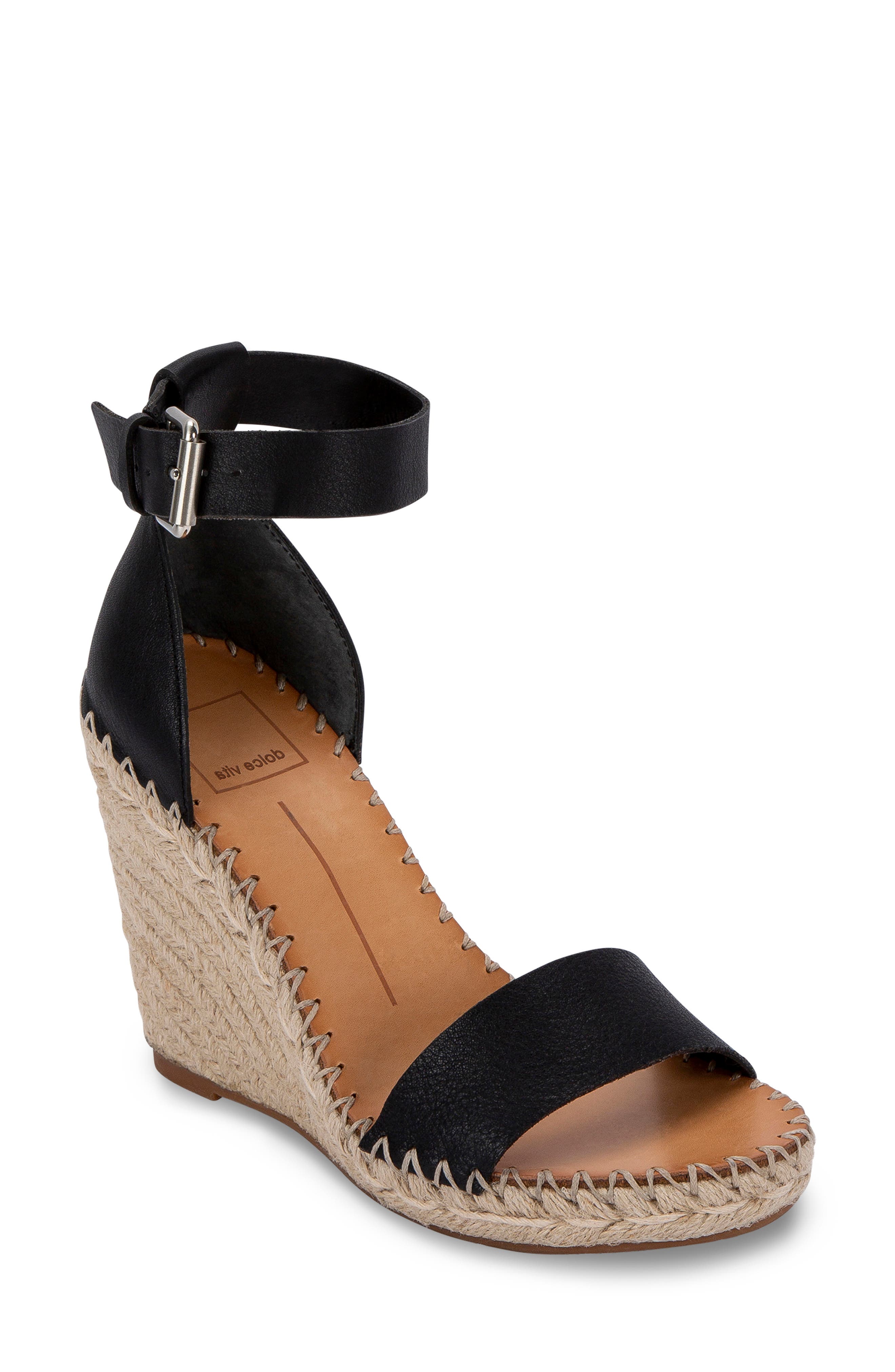 Noor Espadrille Wedge Sandal, Main, color, BLACK LEATHER