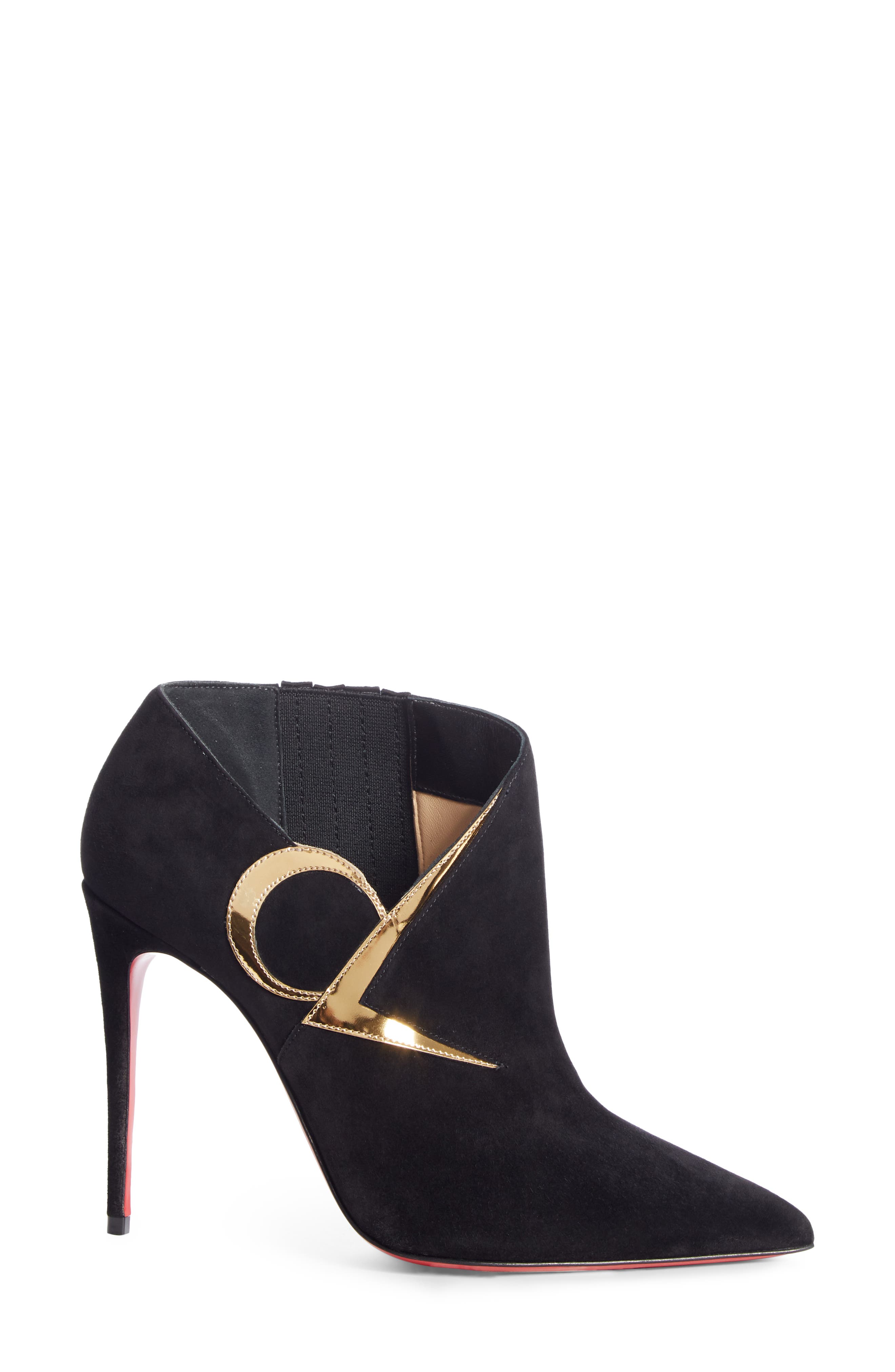 Christian Louboutin CL Logo Pointed Toe Bootie, Alternate, color, 